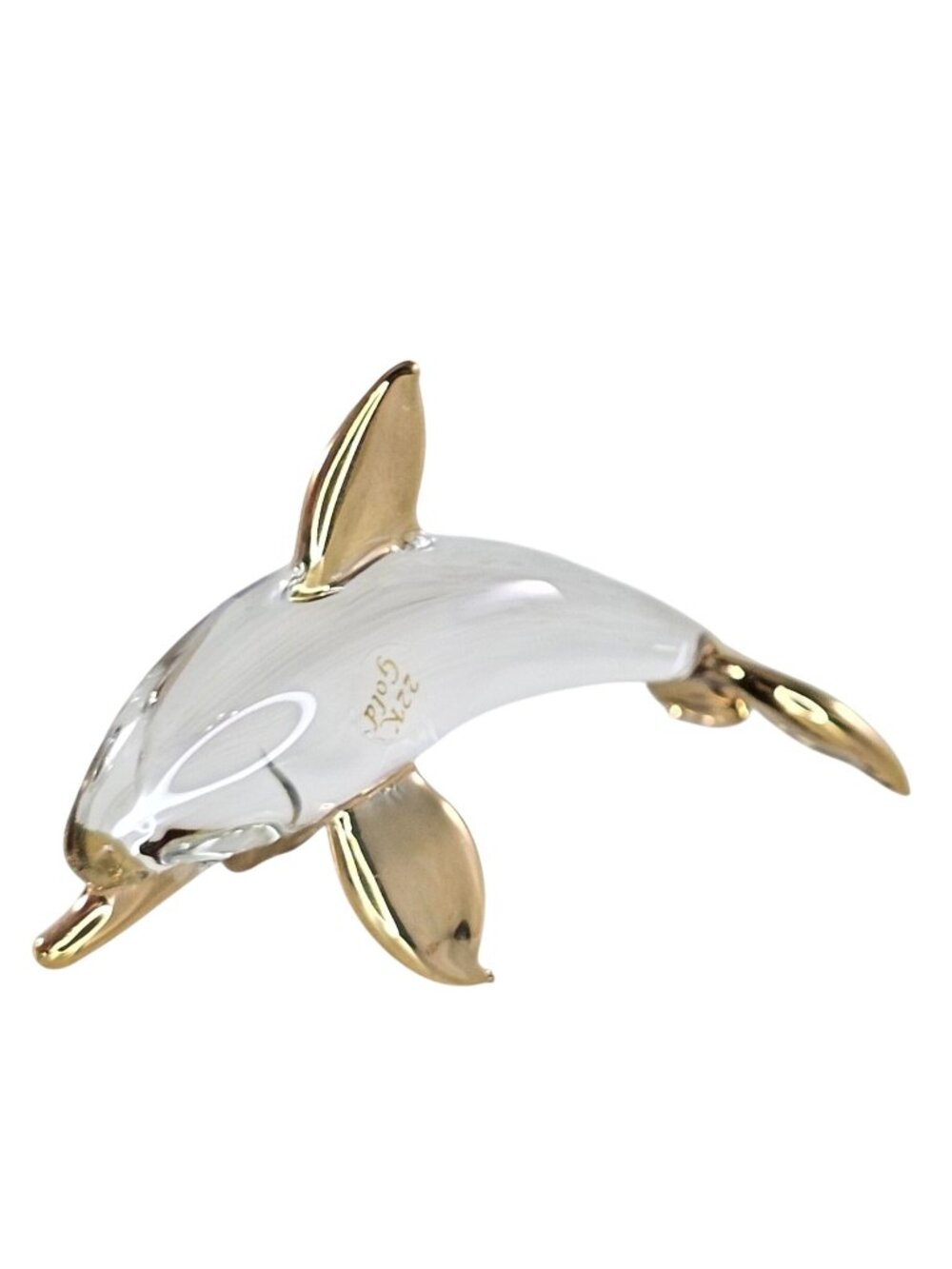 Klima Glass Dolphin 22K Gold Accents Miniature Figurine Sea Creature Ocean Decor